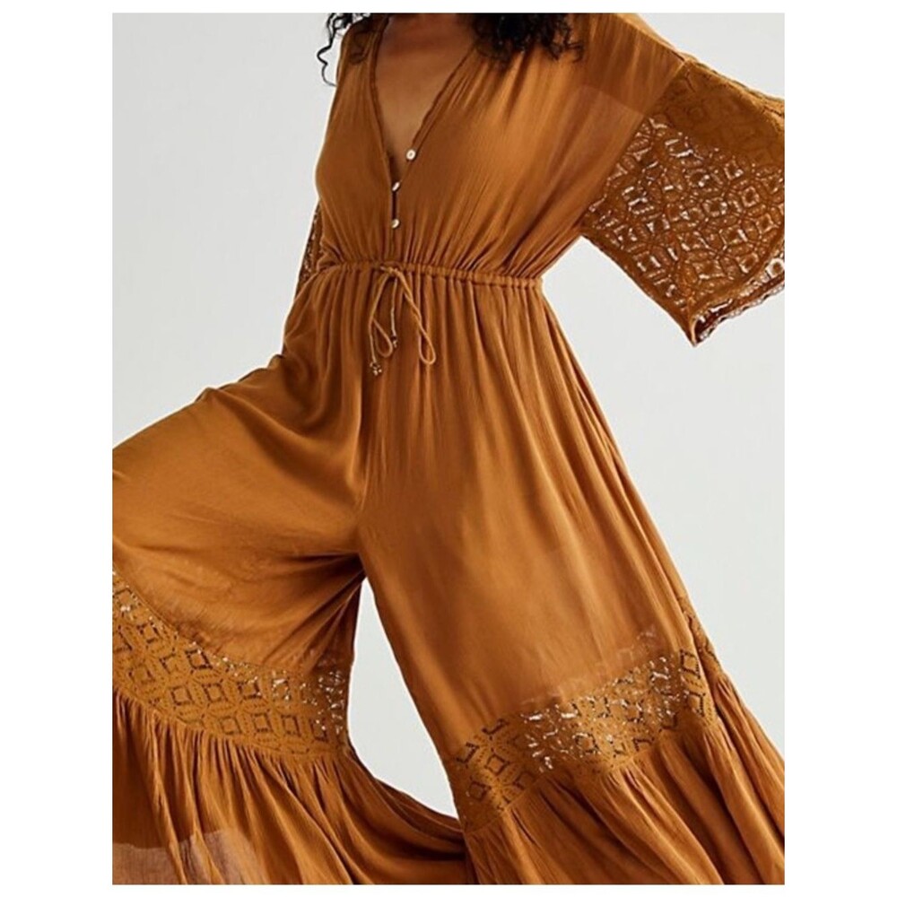 Free People Angela jumpsuit bohemian flowy pants suit women’s small NWT festival - Picture 3 of 14